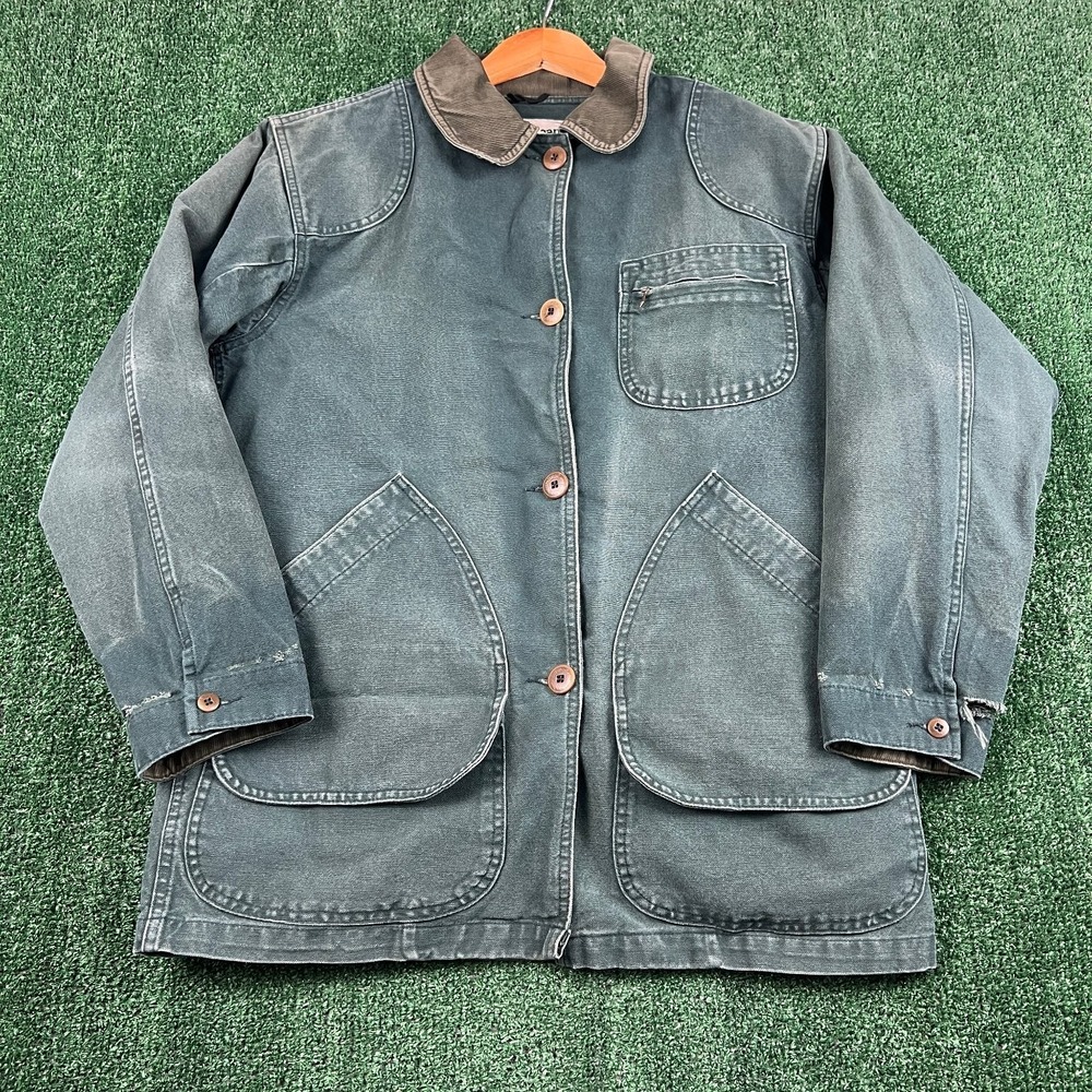 VTG L.L. Bean Jacket Women's Large Green Primaloft Lined Canvas Barn Field Coat